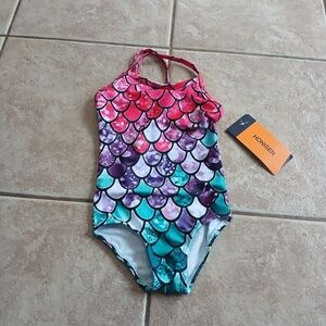 NWT Kids' Quick Dry Mermaid Scale One-Piece Swimsuit - Pink, Purple, Teal